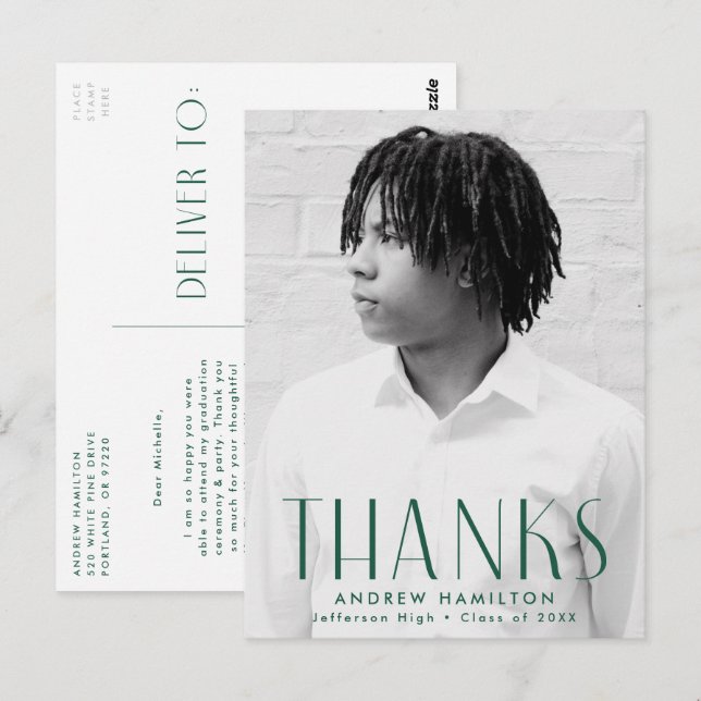 Modern Grönt Photo Studenten Tack Vykort (Fram/baksida)