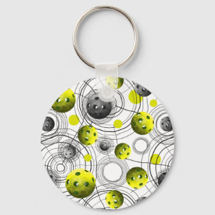 Modern Grönt Pickleball Mönster Nyckelring