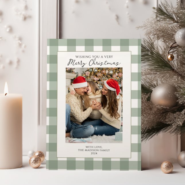 Modern Grönt Pput Family Photo God jul Julkort (Skapare uppladdad)
