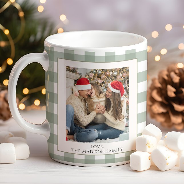 Modern Grönt Pput Helgdag-familjens fotomul Kaffemugg (Skapare uppladdad)