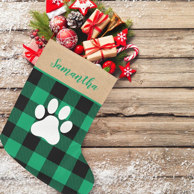 Modern Grönt Pput & Namn Hund Tass Stor Julstrumpa (Skapare uppladdad)
