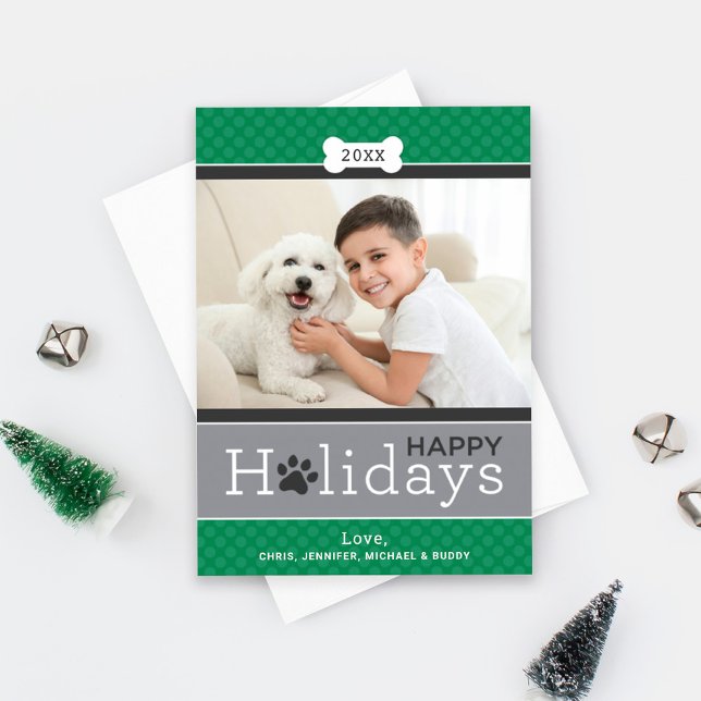 Modern Grönt Puppy Hund Theme Glad helg Julkort (Skapare uppladdad)
