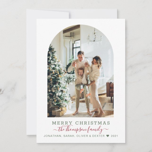 Modern Grönt Red God jul Arch Photo Holida Julkort (Framsida)