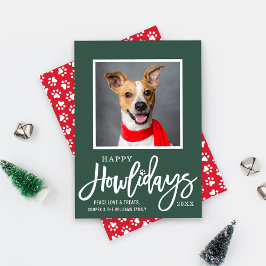 Modern Grönt Red Lycklig Howlidays Puppy Hund Phot Julkort