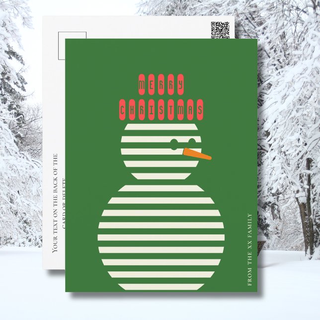 Modern grönt red snögubbe christmas helg vykort (Skapare uppladdad)