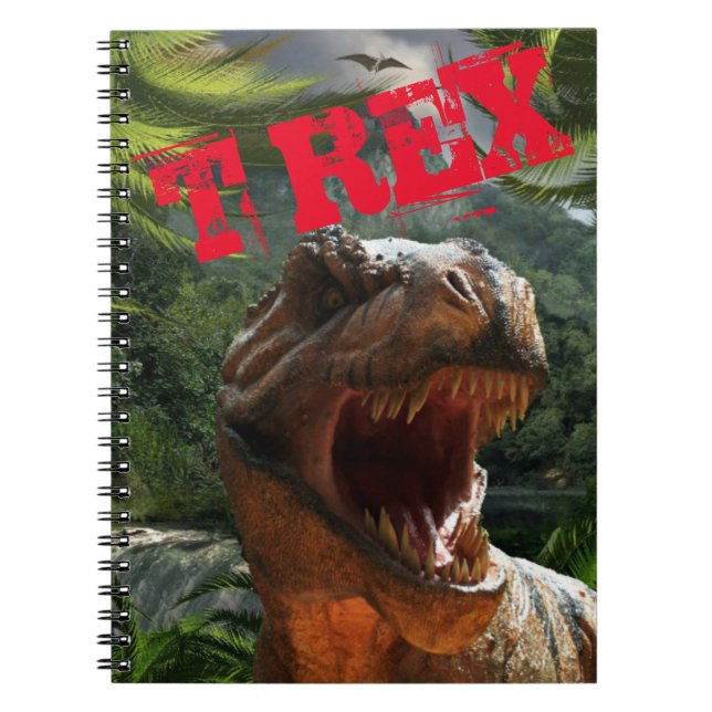 Modern Grönt Red T Rex Dinosaurs Boys Anteckningsbok (Framsidan)