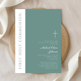 Modern Grönt Religiösa Kor Boy First Communion Inbjudningar