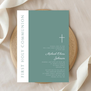 Modern Grönt Religiösa Kor Boy First Communion Inbjudningar