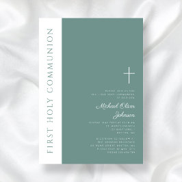 Modern Grönt Religiösa Kor Boy First Communion Inbjudningar