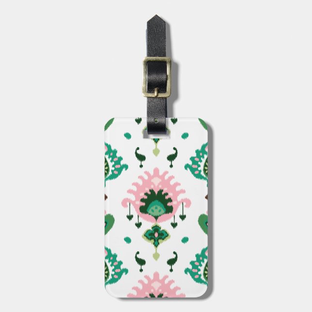 Modern grönt rosa girly ikat tribal mönster bagagebricka (Vertikal Framsida)