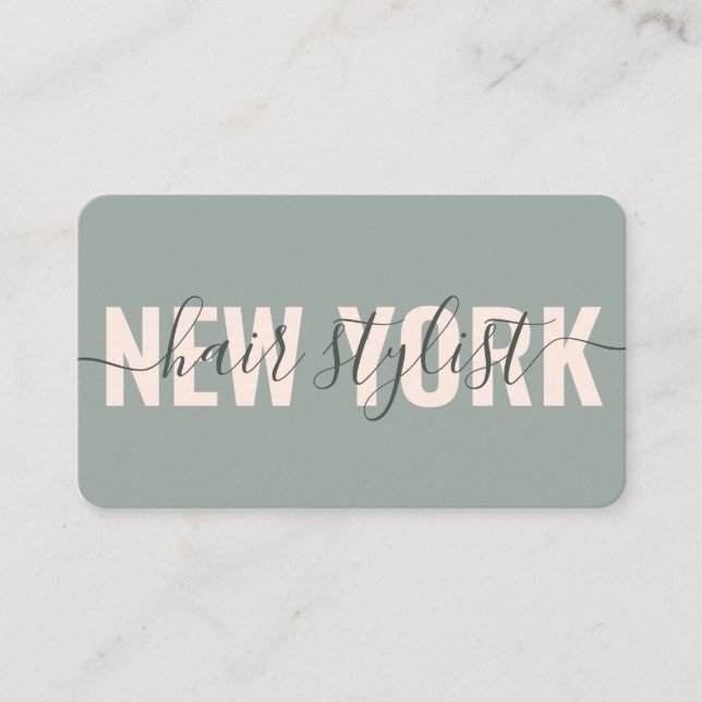 Modern grönt rosa hårstilist-skript namnteckning visitkort (Framsida)