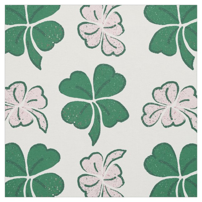 Modern Grönt Rosa Klöver Shamrock Teckning Mönster Tyg (Provkarta)
