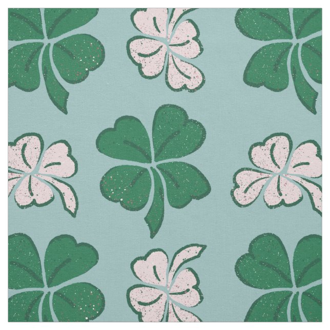 Modern Grönt Rosa Klöver Shamrock Teckning Mönster Tyg (Provkarta)