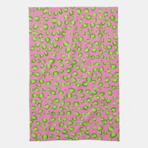 Modern Grönt Rosa Leopard Mönster Animal Print Kökshandduk
