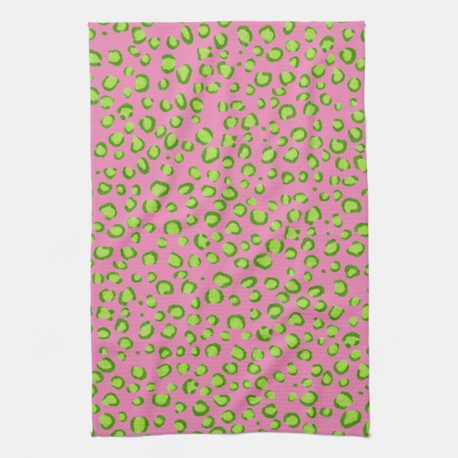 Modern Grönt Rosa Leopard Mönster Animal Print Kökshandduk (Vertikal)
