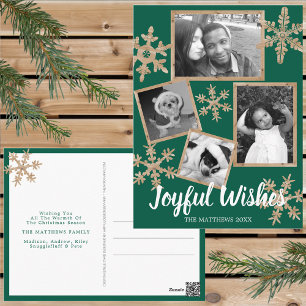 Modern Grönt Rustic Snowflake 4 Fotojul Vykort