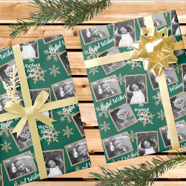 Modern Grönt Rustic Snowflake Mönster 3 Photo Presentpapper