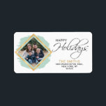 Modern Grönt Sage Gold Foil Glad helg PHOTO Adressetikett<br><div class="desc">Modern men ändå elegant Helgdag - returetiketter till jul. Grönt med faux guld foil ram. Anpassa genom att lägga till ditt namn och adress med ett foto.</div>