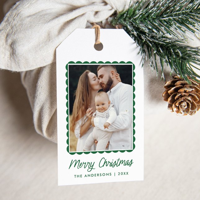 Modern Grönt Scalloped Ram Helgdag Photo Presentetikett (Skapare uppladdad)