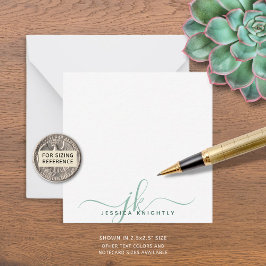 Modern Grönt Script Monogram Initialer - minimalt Anteckningskort