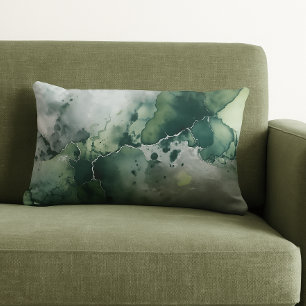 Modern Grönt Silver Grått Watercolor Lumbarkudde