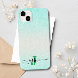 Modern Grönt Silver Ombre Glitter Monogrammed