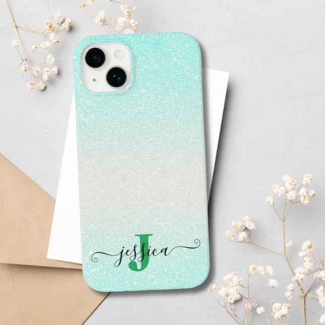 Modern Grönt Silver Ombre Glitter Monogrammed (Skapare uppladdad)