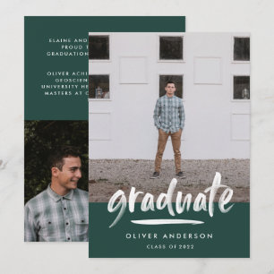 Modern grönt, skript 3, foto snyggt studenten inbjudningar