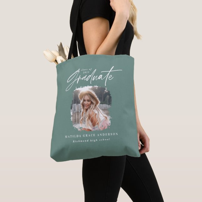Modern grönt-skript, foto elegant studenten tygkasse (Närbild)