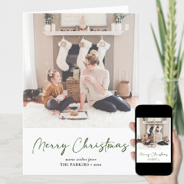 Modern Grönt-skript, fotominimalistisk jul Helgkort