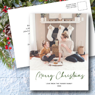 Modern Grönt-skript, fotominimalistisk julklapp Helg Vykort