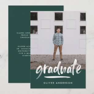 Modern grönt-skript, fotosnyggt studenten invit inbjudningar