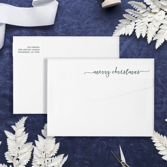 Modern Grönt-skript | GOD JUL ADRESS Etikettband (Stylish and elegant wrap-around return address labels for Christmas)