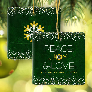 Modern Grönt Snowflake Peace Joy Kärlek eget namn Julgransprydnad Keramik