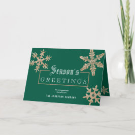 Modern Grönt Snowflake Vintage Wood Corporate Helgkort