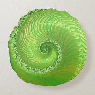 Modern Grönt Spiral Fractal Rund Kudde