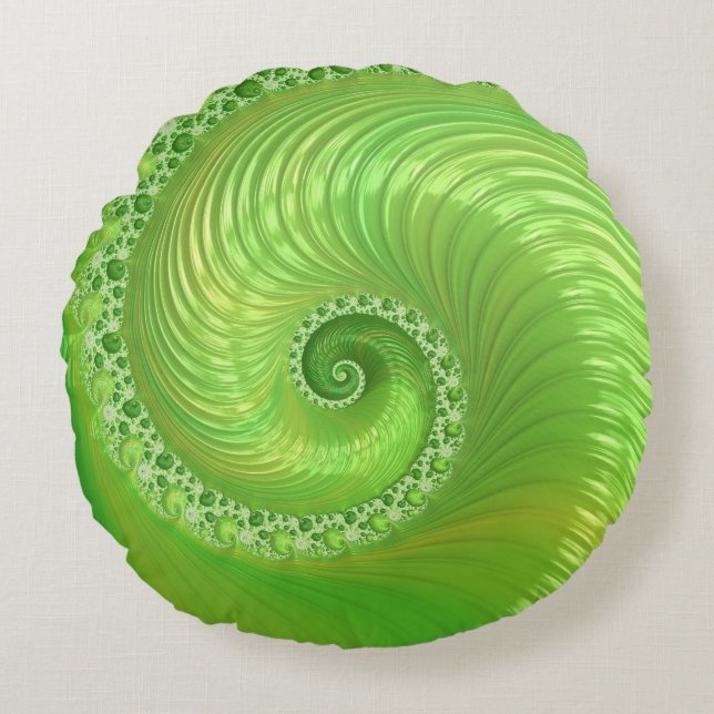 Modern Grönt Spiral Fractal Rund Kudde (Framsidan)
