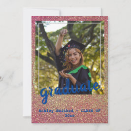 Modern Grönt Stars Photo Studenten Rosa Glitter Inbjudningar