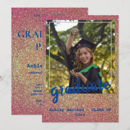 Modern Grönt Stars Photo Studenten Rosa Glitter Inbjudningar