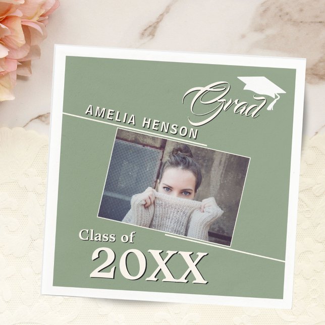 Modern Grönt Student Photo Studentfest Pappersservett (Skapare uppladdad)