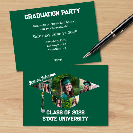 Modern Grönt Studenten Shape Photo Collage Party Inbjudningar