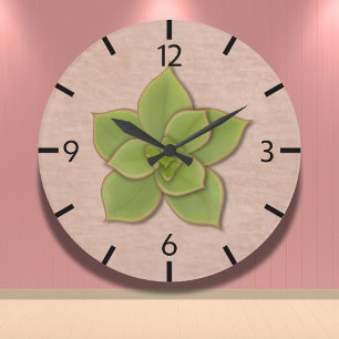 Modern Grönt Succulent Botanical Hand Drawn Stor Klocka