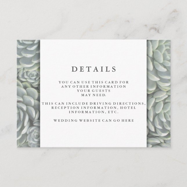 Modern Grönt Succulent | Information om bröllopsmo Tilläggskort (Framsida)