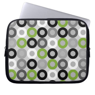 Modern grönt, svartvita prickar Laptop sleeve