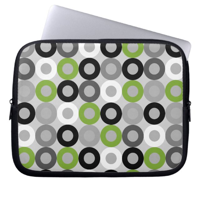 Modern grönt, svartvita prickar Laptop sleeve (Framsidan)