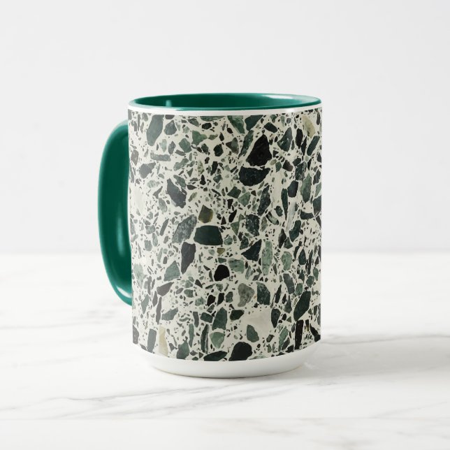Modern Grönt Terrazzo Mugg (Framsida vänster)