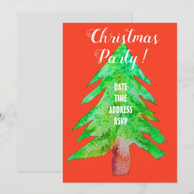 Modern grönt till jul och röd party inbjudningar (Fram/baksida)