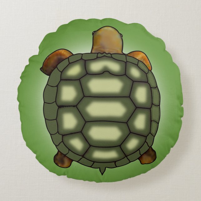 Modern Grönt Tortoise på Grönt Round Pillow Rund Kudde (Framsidan)