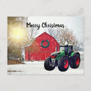 Modern Grönt Tractor i Barnyard-julen Vykort