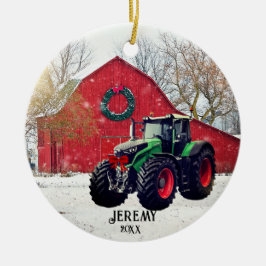 Modern Grönt Tractor "jul 20XX" Julgransprydnad Keramik